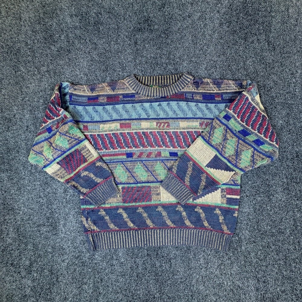 Vintage Generra Sweater Mens Small Multicolor Geometric Ramie Cotton Pullover